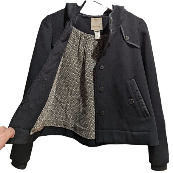 DIESEL Women's Black Front Buttoned Hooded WOOL Jacket with pockets Size XXS - Picture 3 of 8